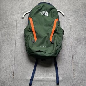The North Face Vault Backpack Olive Green Orange Trim 27L Laptop Book Bag